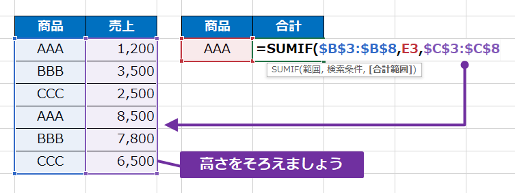 SUMIF関数の合計範囲