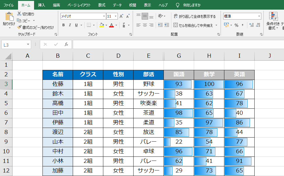 Excelデータバーの設定完了イメージ