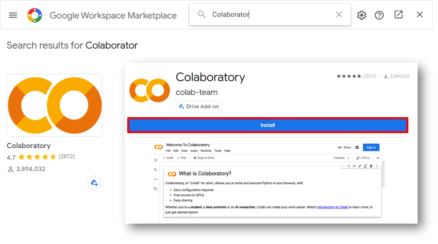 「Google Colaboratory」をインストールします